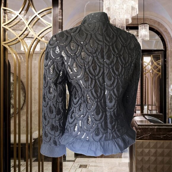 RARE FIND Vintage 1920s Quilted Sequined Teardrop Pattern Black Jacket Size M - Picture 4 of 5